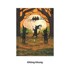 Cổ Điển Vintage HD Canvas In Poster-Mèo Đen Phù Thủy Cú Nghệ Thuật Treo Tường Hoạt Hình Trang Trí Halloween Cho Gia Đình Phòng Khách Phòng Ngủ