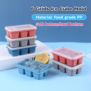 LoviRa 6 square trays with covered ice cubes for whiskey cocktail cold drinks soft and hard bottoms