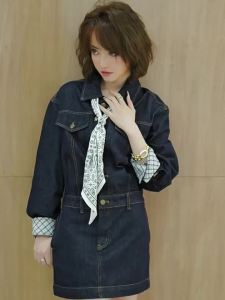 MIUCO | Đầm Cổ Bẻ Kiểu Vintage Chất Denim-cotton Đã Xử Lý