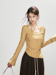 THROUS | Áo Thun Tay Chuông Đính Kim Sequin Thiết Kế Rỗng Dây Quai