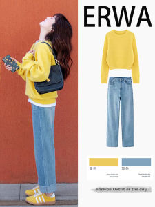 Autumn Commute Korean Style Womens Fashion Set Unique Beautiful Three-Piece Cotton Long Sleeve round Neck Overhead Suit