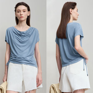 Minimalist Solid Loose Drape Neck High Elasticity 40s Modal Single Jersey Stretch T-shirt