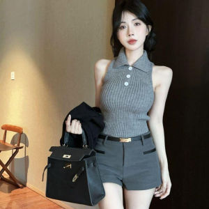 Quần Short Nữ Cạp Cao Ôm Sát Màu Xám Thường Ngày Mùa Hè 2025 Quần Áo Công Sở Cao Cấp Gợi Cảm Đa Năng