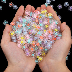 50pcs Clear Acrylic Beads Sunflowers Beads Five-petaled Flowers Loose Spacer Beads Charms For DIY Jewelry Making Necklace Bracelet Accessories