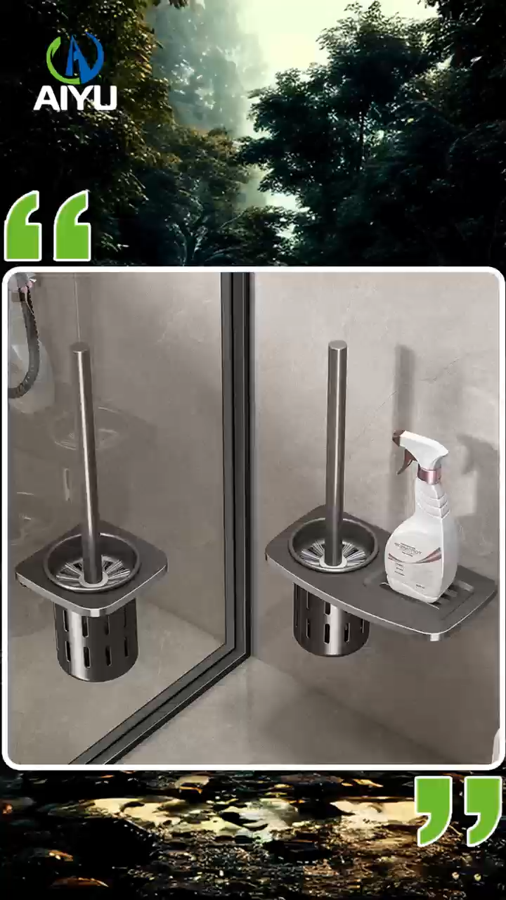 AIYU Light luxury space aluminum material toilet brush wall-mounted rack for household use without dead angles toilet and bathroom floor placement of toilet cleaning brush