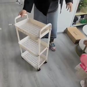 ชั้นวางของรถเข็นพลาสติก 3 ชั้น พร้อมล้อเลื่อน+ที่จับ เคลื่อนย้ายสะดวก วางของในครัว ชั้นวางของในห้องน้ำ รถเข็น