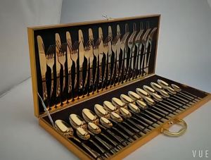 IFIOLY 36/48Pcs Spoon and Fork Set Stainless Gold Cutlery Set Teaspoon Steak Knife Tableware Wedding Gifts Kitchen Ware Utensil Flatware Sets