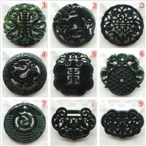 Natural Double-Sided Hollow Carved Jade Pendants in Green And Black Multiple Styles of Jade Accessories And Ornaments