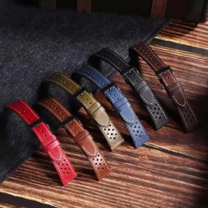 Dây Đeo Đồng Hồ Bằng Da Bò Thật Màu Đen Thủ Công 18mm/20mm/22mm/24mm Dây Đeo Đa Năng Có Lỗ Thông Gió Cho Seiko Citizen Omega