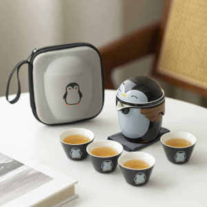 Ceramic Penguin Quick Cup One Pot Four Cups Travel Tea Set: A Perfect Business Gift
