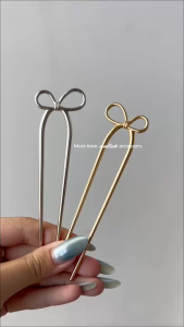 Trâm cài tóc kim loại hình nơ hoa thanh lịch phong cách Hàn Quốc Modleaf Fleur Bow Stick