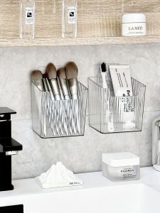 Bathroom Wall Mounted Storage Rack Toiletry Organizer Toothpaste Toothbrush Comb Holder No Drilling Required Simple Design Plastic Shelf