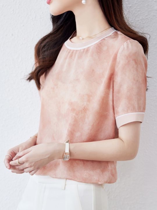 NVSHENJI | เสื้อผ้าไหมแขนสั้นแฟชั่นพิมพ์ลายยีนส์ | Lazada.co.th