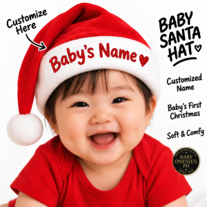 Baby Santa Hat Custom Name Personalized Soft Fleece | Newborn to 18 Months | Christmas Baby Outfit by Baby Onesies PH