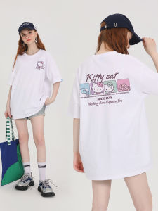 Elegant White Cotton T-Shirt Short Sleeve round Neck Cartoon Print Top for Women Summer New Style Streetwear Loose Fit Moisture Wicking