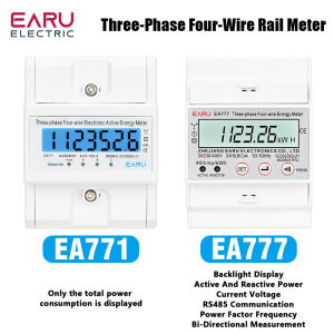 4P 3 Phase 4 Wires BI-Direction Measuring Energy Meter Electricity Usage Meter Din Rail AC 3*230/400V LCD Multifunction Display