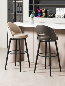 Luxury Rotating Back Bar Chair Home Use Island Counter Dining Chair Hotel Front Desk Bar Stool Iron Art Footrest Comfortable Seat