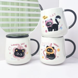 Ceramic Mug with Cover Spoon Couple Cup Birthday Gift Practical Gift for Boys and Girls Water Cup Coffee Cup Tea Cup