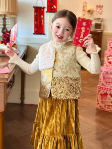 ZHILIAOCHENGZHANGJI | Girls Winter Padded New Chinese Style Top