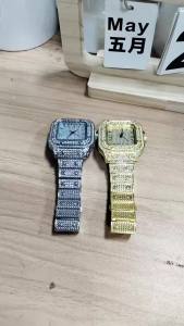 MAYZHISU Vàng Cao Cấp Nam Full Kim Cương Dây Đeo Hợp Kim Vuông Đồng Hồ Đeo Tay Thạch Anh Thanh Lịch Đồng Hồ Công Sở Thời Trang Quà Tặng