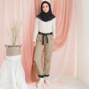 Fashion Wanita Bawahan Celana Panjang Wanita Celana Hijabers Celana Kuliah Pita Bahan Tebal Polos Jane Pants Celana Kuliah