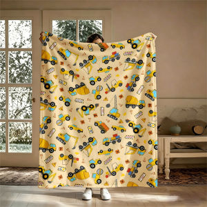 Beige Construction TrucksFlannel Blanket Warm Soft Halloween Christmas Couch Warm Cozy Decorative Decor Gift for All Season