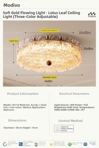 FANCY LAMP CLUB | Elegant French Luxury Glass Lotus Vintage Bedroom Ceiling Light Full Spectrum