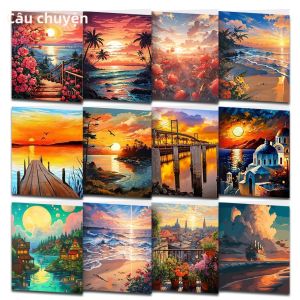 Tranh Sơn Dầu Tự Làm Theo Số Phong Cảnh Hoàng Hôn Tranh Vẽ Tay Dành Cho Người Lớn Trang Trí Nhà Cửa Độc Đáo Quà Tặng Độc Đáo Trên Vải Canvas