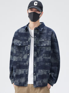 Retro Plaid Denim Jacket Men Spring Autumn New Trend Casual Shirt Collar Jacket Top for Men Breathable Long Sleeve Outerwear