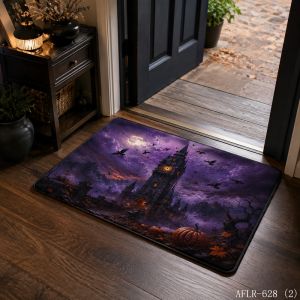 VIKAMA Halloween Ghost Castle Doormat Gothic Non-Slip Rug Spooky Indoor Outdoor Mat Scary Bathroom Carpet Horror Home Decor