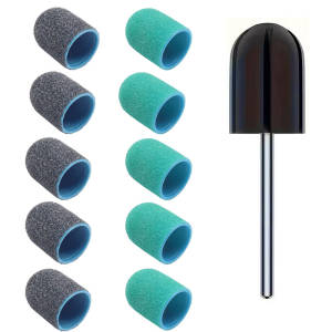10 Pcs Green Black Nail Sanding Caps with Bit Nail Drill Bits For Foot File Callus Remover Nail Polisher #80 #120  #180