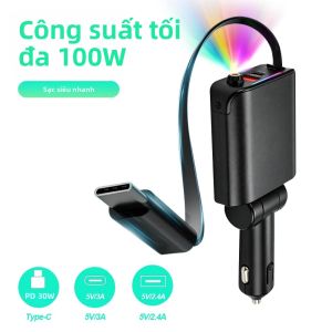 kebidumei | Bộ Sạc Xe Hơi Với Cáp USB Type C Có Thể Thu Vào Đèn Chiếu Sáng Hình Bầu Trời Sao Bộ Chuyển Đổi Tẩu Thuốc Phụ Kiện Sạc Điện Thoại