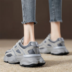 Womens Dad Shoes Thick Bottom Casual Sports Shoes Breathable Mesh Low Top Flat Laced Foot Slimming Autumn New Style