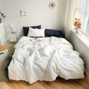South Korea Ins Cream Contrast Color Mixed Solid Color All Cotton Washed Cotton Bed Four-Piece Set Naked Sleeping Sheets Bedding