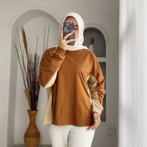 Blouse Wanita Korean Style Auzura Blus Kaos Katun Combed 24s M L XL XXL 3XL Baju Atasan Jumbo Terbaru Ootd Hijab Remaja Kekinian Outfit Casual Hijab Cewek Lengan Panjang