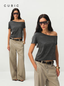 Gray Asymmetric Off-shoulder T-shirt