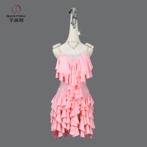 Pink Latin Dance Competition Costume Professional Dance Stage Performance Skirt Floral Outfit for Adults And Children Samba Cha Cha