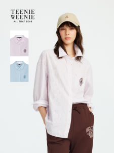 TeenieWeenie Bear Womens Shirt Simple College Style Long Sleeve Button up Regular Fit Straight Tube Autumn New Arrival