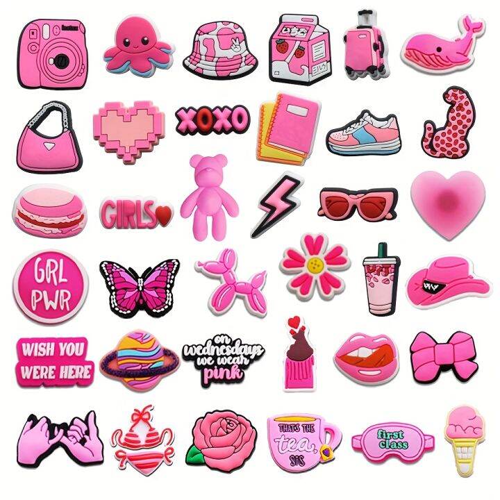 Lot of Pink Shoe Charms for Clogs Bubble Slides Sandals, PVC Shoe ...