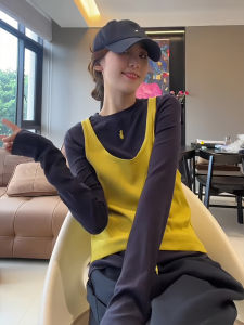 Áo Thun Nữ Dài Tay Hai Mảnh Màu Tương Phản Thiết Kế Thời Trang Thu Đông 2025 Áo Sơ Mi Nữ Cổ Tròn Thường Ngày