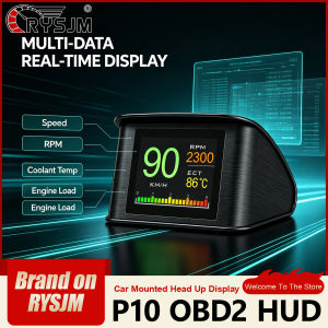 RYSJM | OBD2 HUD Car Head Up Display P10 Digital Multi-function Dashboard Gauge Speed RPM Temp Fuel Consumption OBD Computer with Alarm
