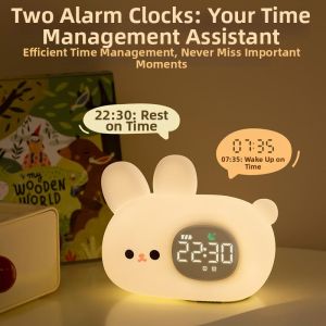 Cartoon Cute Time Display Bedside Alarm Clock with Tap-to-Activate Night Light
