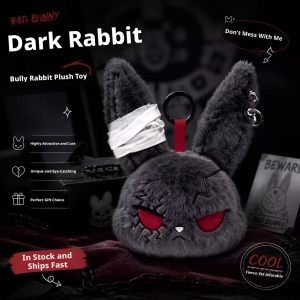 Hot Gothic Bunny Plush Keychain RabbitBag Charm with Bandage Desian Kawaii Key Ring Pendant Car Bag Ornament  Gift To