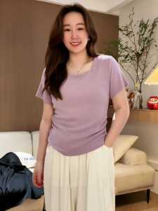 Elegant Beautiful Short Sleeve Square Collar T-Shirt Womens Summer Commute Style plus Size Fashionable Mini Top