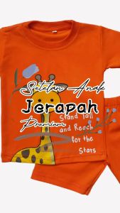 Setelan Kaos Anak Laki LakiCelana Pendek Anak Usia 1-6 Tahun Bahan Katun Warna Orange Jerapah