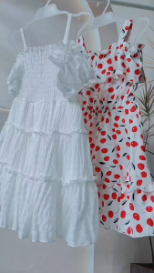 Off Shoulder Dress for Kids Girls Korean Style Cute Printed Design Casual Lightweight Dress for Girls 3-12 Years Old