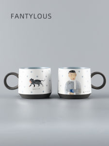 Japanese Artistic Ceramic Coffee Mug Large Capacity Hand-Painted Illustration Cat Character Mugs for Adults Drinkware Cups