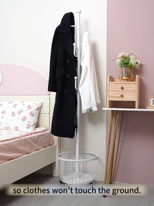 FurnishFiesta Metal Portable clothes rack for bedroom Coat Rack Stand Storage Basket Integrated Hanger Stand with Wheels Movable Drying Clothing Rack