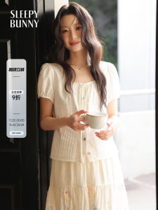 French Style Slimming Breathable U-Neck Puffed Sleeves Shirt