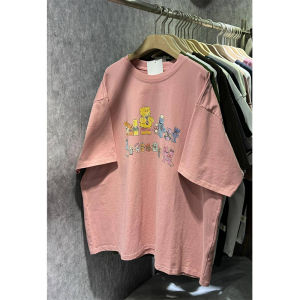 Retro Japanese Cartoon Print Pure Cotton Short Sleeve Women's T-shirt Summer 2024 New Loose Half Sleeve Hong Kong Style Top